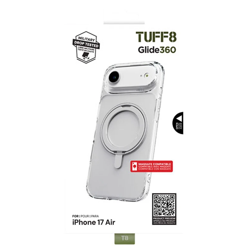 Étui rigide ajusté Glide 360 de TUFF8 avec MagSafe pour iPhone Air - Transparent