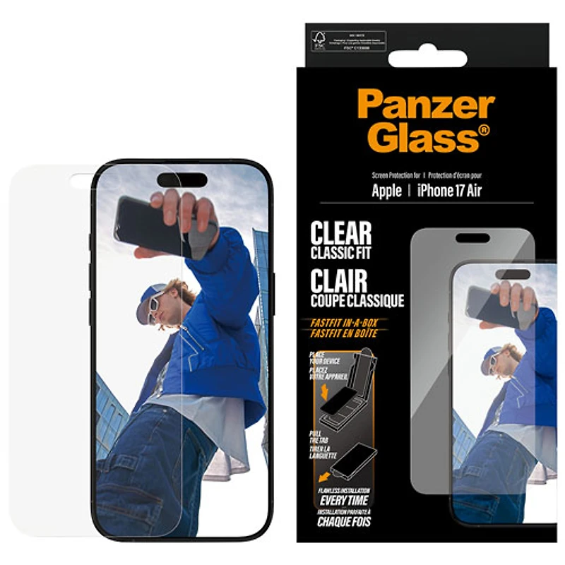 Protecteur d'écran en verre transparent à ajustement classique de PanzerGlass pour iPhone Air