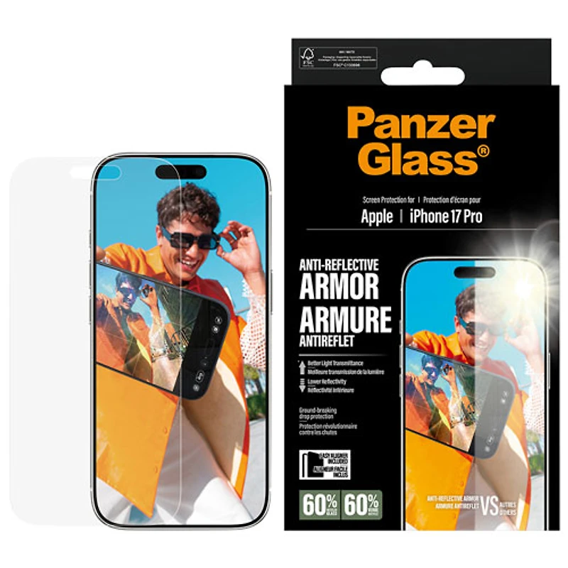 Protecteur d'écran en verre antireflet de PanzerGlass pour iPhone 17 Pro