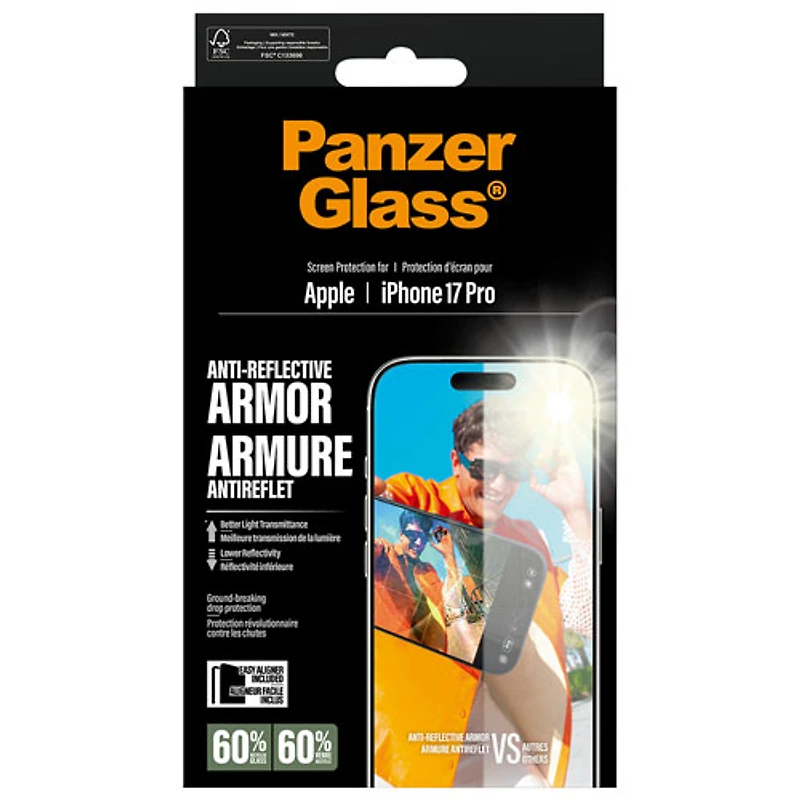 Protecteur d'écran en verre antireflet de PanzerGlass pour iPhone 17 Pro
