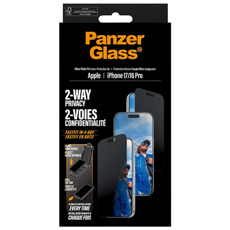 Protecteur d'écran en verre de confidentialité double sens de PanzerGlass pour iPhone 17/ Pro