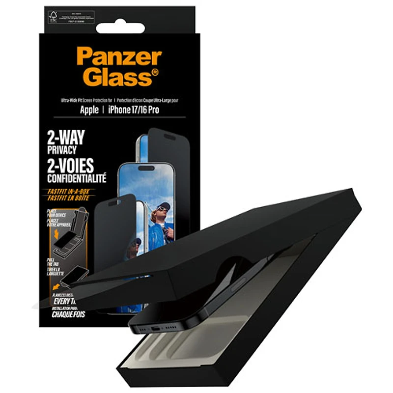 Protecteur d'écran en verre de confidentialité double sens de PanzerGlass pour iPhone 17/ Pro