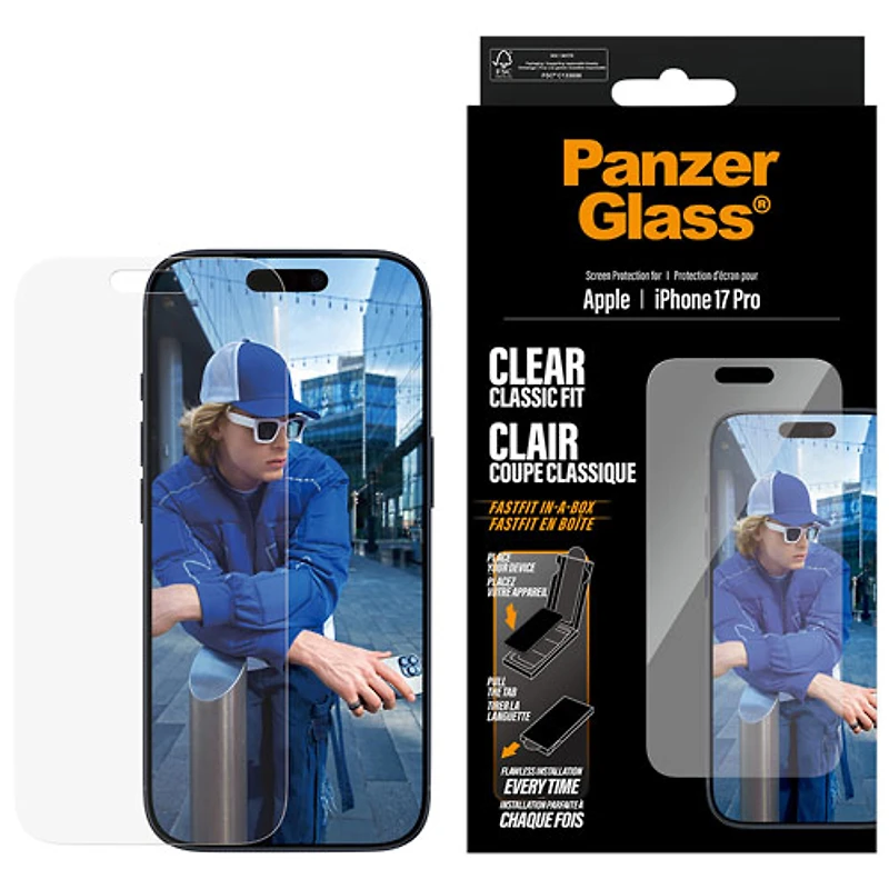 Protecteur d'écran en verre transparent à ajustement classique de PanzerGlass pour iPhone 17 Pro