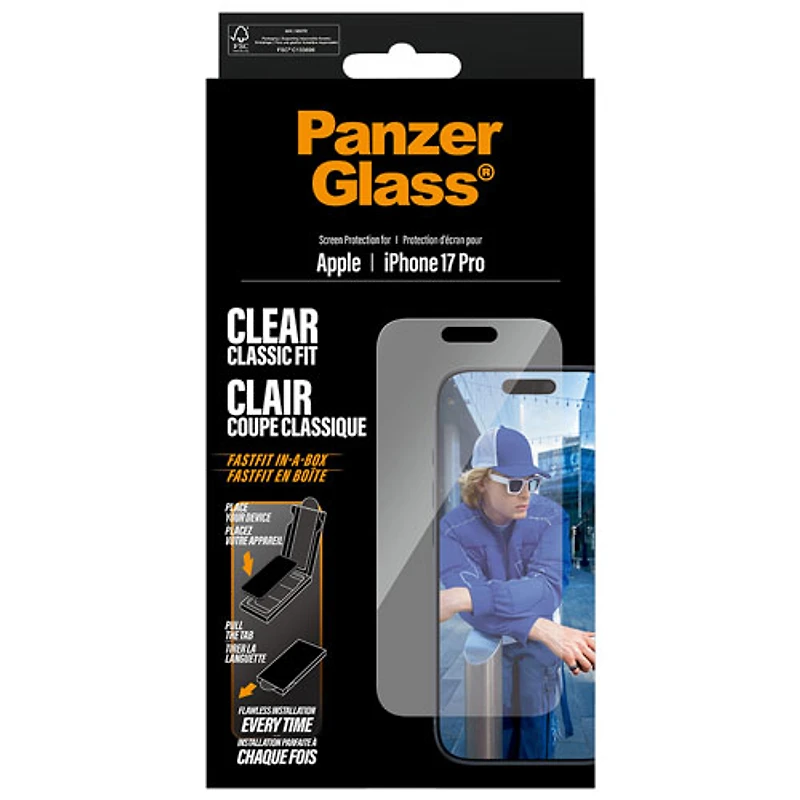 Protecteur d'écran en verre transparent à ajustement classique de PanzerGlass pour iPhone 17 Pro