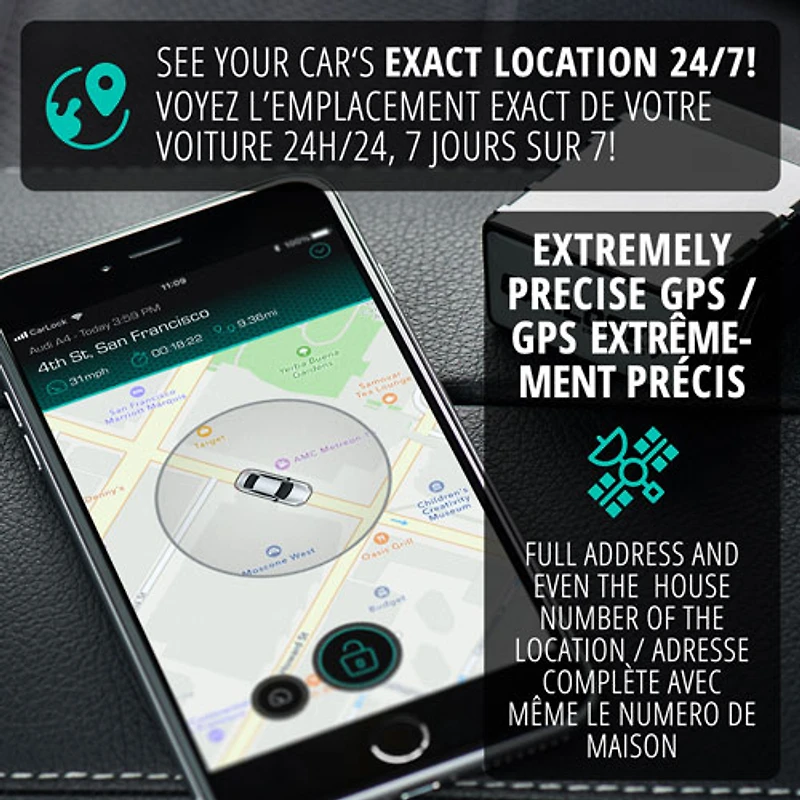 Système d'alerte de localisation de véhicule avec fil 4G de CarLock