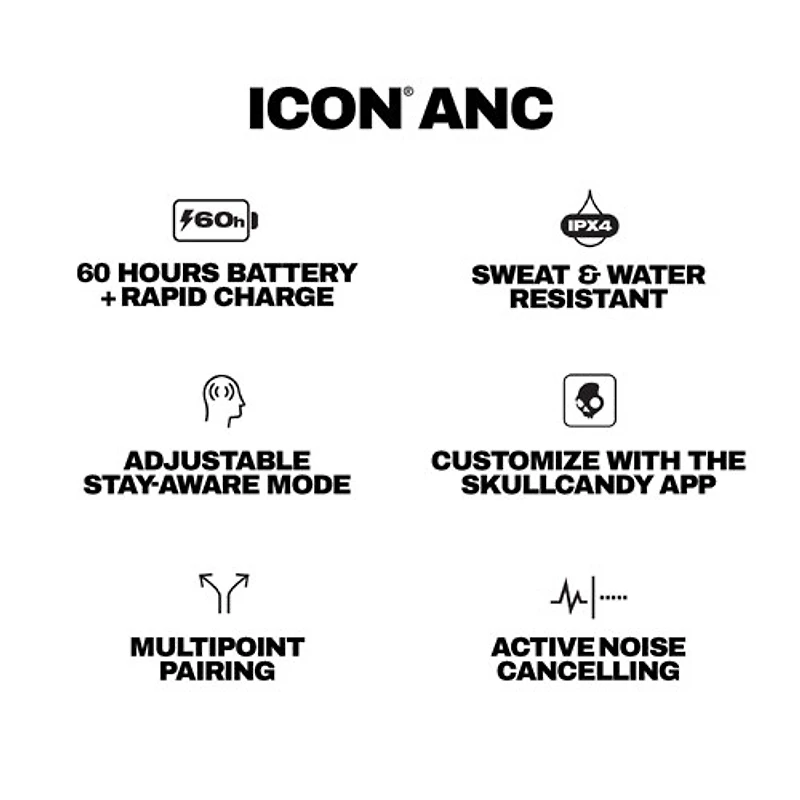 Casque d'écoute Bluetooth à suppression du bruit Icon ANC de Skullcandy - Noir