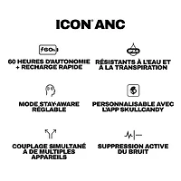 Casque d'écoute Bluetooth à suppression du bruit Icon ANC de Skullcandy - Noir