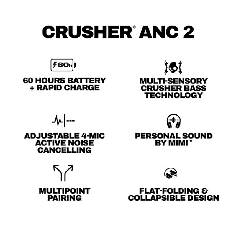 Casque d'écoute Bluetooth à suppression du bruit Crusher ANC 2 de Skullcandy - Plasma