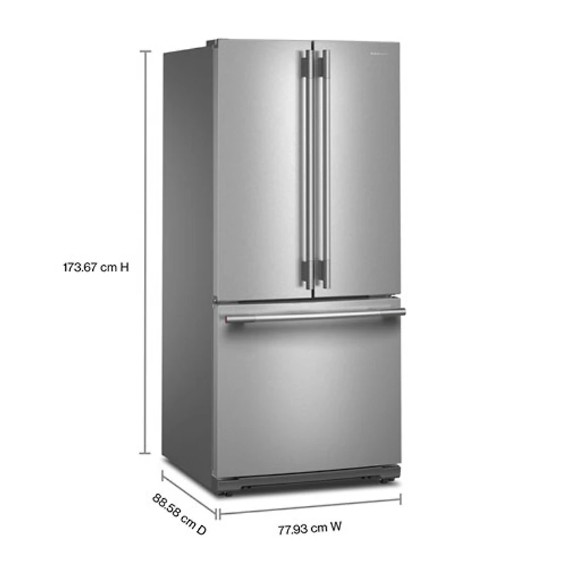 Kitchenaid 30" 19.7 Cu. Ft. French Door Refrigerator with Water Dispenser (KRFF330SPS) - PrintShield Stainless