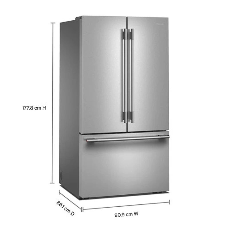 Kitchenaid 36" 30.5 Cu. Ft. French Door Refrigerator with Water Dispenser (KRFF336SPS) - PrintShield Stainless