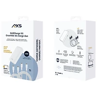 Chargeur mural USB-C 45 W DUOCharge d'AXS avec 2 câbles USB-C - Blanc