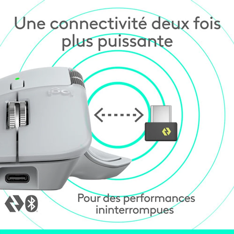 Souris optique Bluetooth MX Master 4 de Logitech avec retour haptique performant avancé - Gris pâle