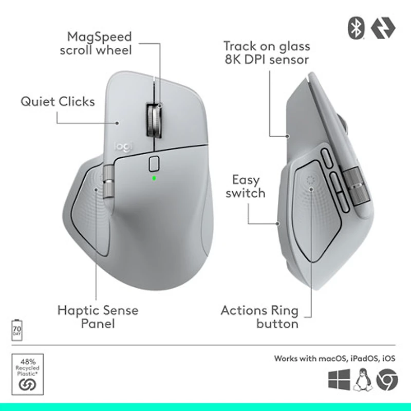 Logitech MX Master 4 Bluetooth Optical Mouse w/ Advanced Performance Haptic Feedback - Pale Grey