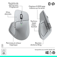Souris optique Bluetooth MX Master 4 de Logitech avec retour haptique performant avancé - Gris pâle