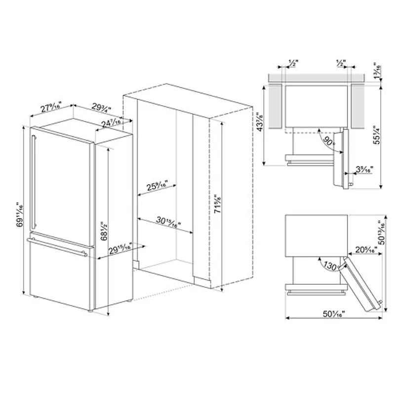 Réfrigérateur à congélateur inférieur 16,1 pi³ 30 po de Smeg (BM30URXI) - Acier inoxydable