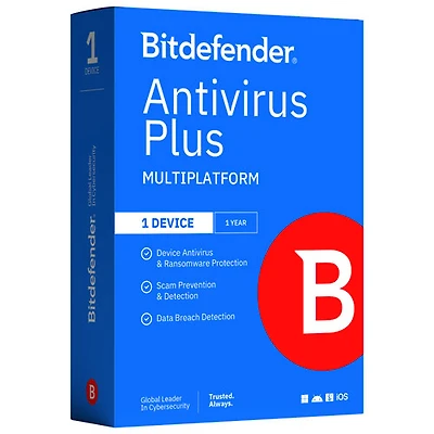 Bitdefender Antivirus Plus (PC/Mac/iOS/Android) - 1 User - 1 Year - Digital Download