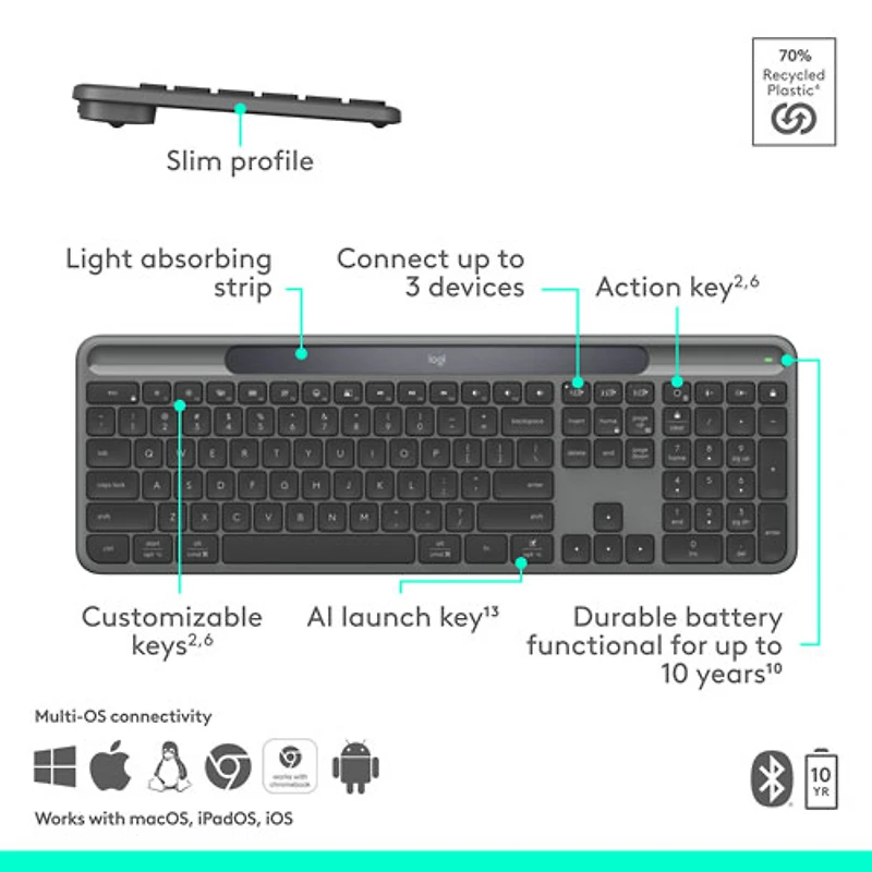 Logitech Signature Slim Solar+ Bluetooth Keyboard - Graphite - English