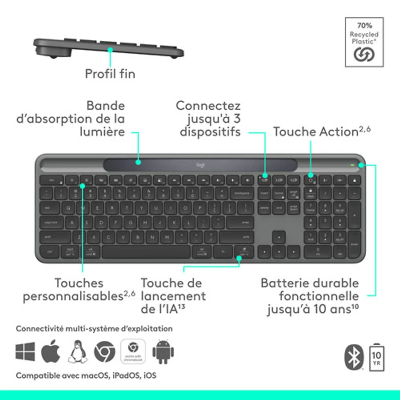 Logitech Signature Slim Solar+ Bluetooth Keyboard - Graphite - English