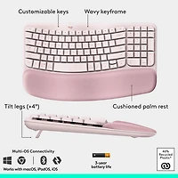 Logitech Wave Keys Bluetooth Membrane Full-Size Ergonomic Keyboard & Mouse Combo- Pink- EN -Only at Best Buy