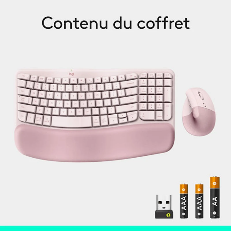 Logitech Wave Keys Bluetooth Membrane Full-Size Ergonomic Keyboard & Mouse Combo- Pink- EN -Only at Best Buy