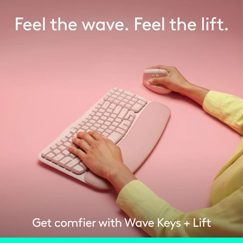 Logitech Wave Keys Bluetooth Membrane Full-Size Ergonomic Keyboard & Mouse Combo- Pink- EN -Only at Best Buy