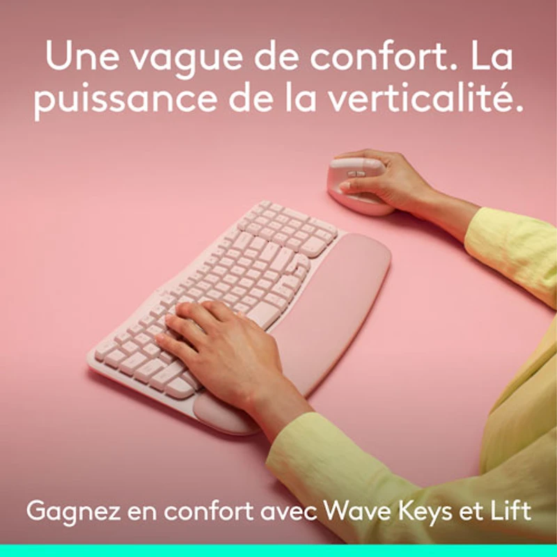 Logitech Wave Keys Bluetooth Membrane Full-Size Ergonomic Keyboard & Mouse Combo- Pink- EN -Only at Best Buy
