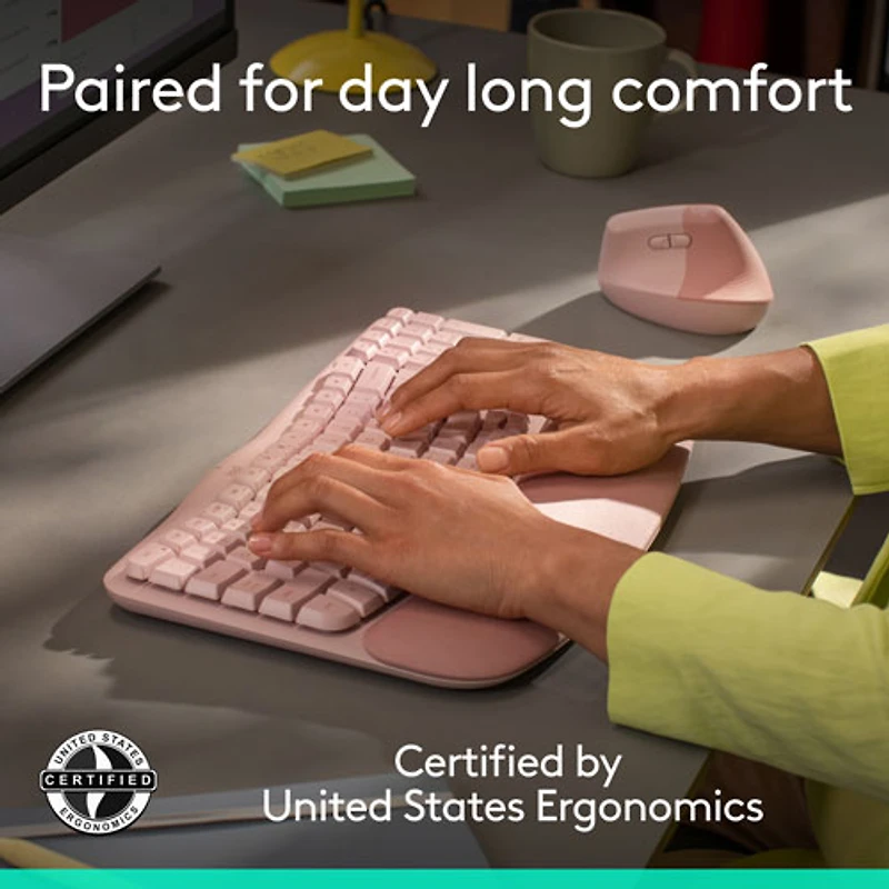 Logitech Wave Keys Bluetooth Membrane Full-Size Ergonomic Keyboard & Mouse Combo- Pink- EN -Only at Best Buy