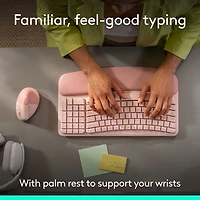 Ensemble souris et clavier ergonomique pleine grandeur à membrane Bluetooth Wave Keys de Logitech - Rose - Anglais - Exclusivité Best Buy