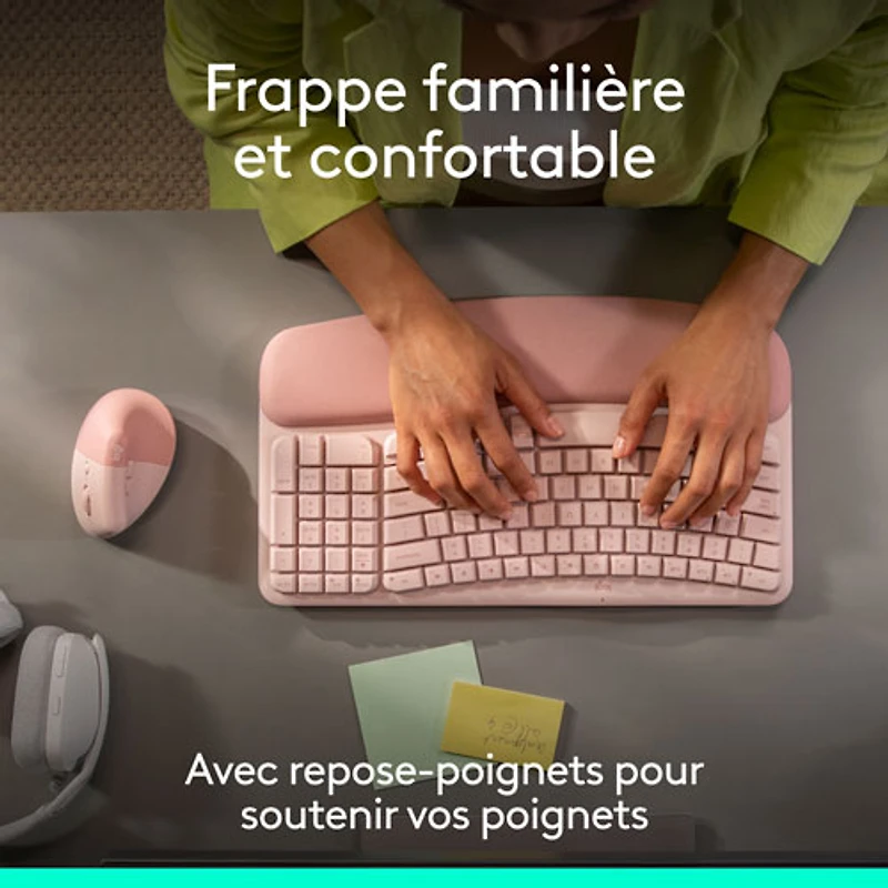 Logitech Wave Keys Bluetooth Membrane Full-Size Ergonomic Keyboard & Mouse Combo- Pink- EN -Only at Best Buy