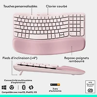 Logitech Wave Keys Bluetooth Membrane Full-Size Ergonomic Keyboard & Mouse Combo- Pink- EN -Only at Best Buy
