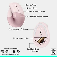 Logitech Wave Keys Bluetooth Membrane Full-Size Ergonomic Keyboard & Mouse Combo- Pink- EN -Only at Best Buy