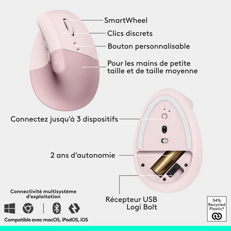 Logitech Wave Keys Bluetooth Membrane Full-Size Ergonomic Keyboard & Mouse Combo- Pink- EN -Only at Best Buy