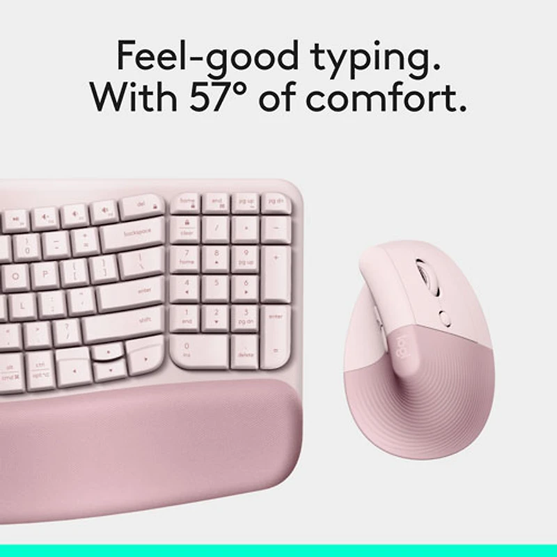Logitech Wave Keys Bluetooth Membrane Full-Size Ergonomic Keyboard & Mouse Combo- Pink- EN -Only at Best Buy