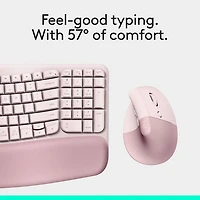 Logitech Wave Keys Bluetooth Membrane Full-Size Ergonomic Keyboard & Mouse Combo- Pink- EN -Only at Best Buy