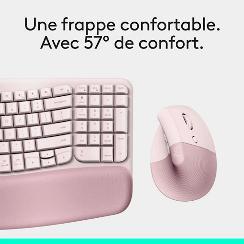 Logitech Wave Keys Bluetooth Membrane Full-Size Ergonomic Keyboard & Mouse Combo- Pink- EN -Only at Best Buy