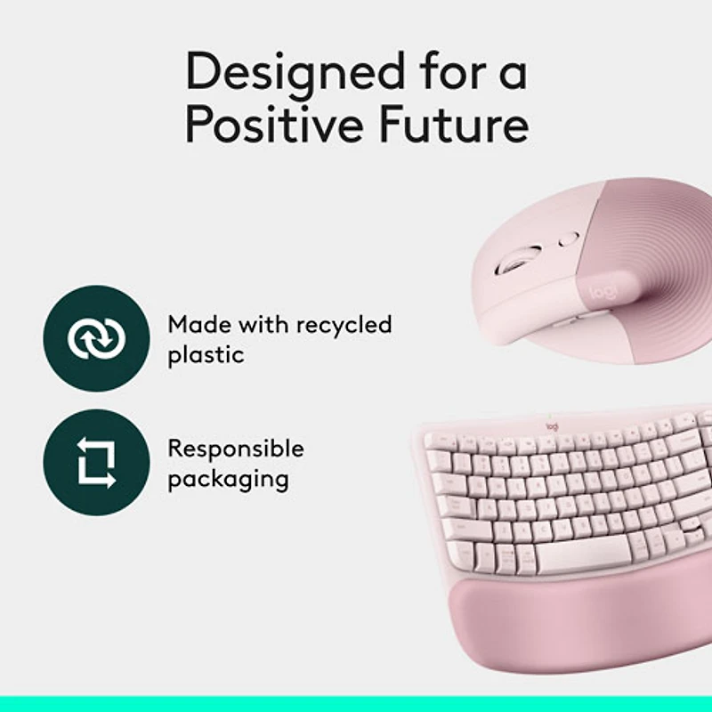 Logitech Wave Keys Bluetooth Membrane Full-Size Ergonomic Keyboard & Mouse Combo- Pink- EN -Only at Best Buy