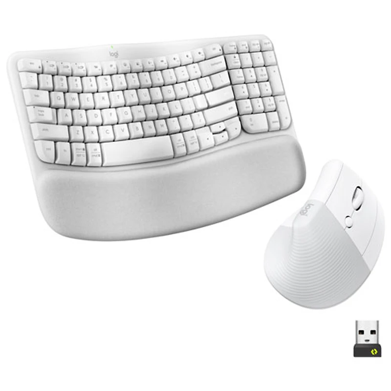 Ensemble souris et clavier ergonomique pleine grandeur à membrane Bluetooth Wave Keys de Logitech - Blanc - Anglais - Exclusivité Best Buy