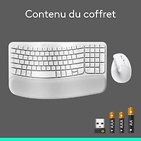 Ensemble souris et clavier ergonomique pleine grandeur à membrane Bluetooth Wave Keys de Logitech - Blanc - Anglais - Exclusivité Best Buy