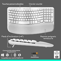 Ensemble souris et clavier ergonomique pleine grandeur à membrane Bluetooth Wave Keys de Logitech - Blanc - Anglais - Exclusivité Best Buy