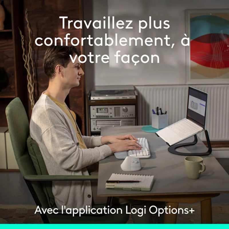 Ensemble souris et clavier ergonomique pleine grandeur à membrane Bluetooth Wave Keys de Logitech - Blanc - Anglais - Exclusivité Best Buy