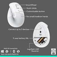Ensemble souris et clavier ergonomique pleine grandeur à membrane Bluetooth Wave Keys de Logitech - Blanc - Anglais - Exclusivité Best Buy
