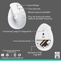 Ensemble souris et clavier ergonomique pleine grandeur à membrane Bluetooth Wave Keys de Logitech - Blanc - Anglais - Exclusivité Best Buy