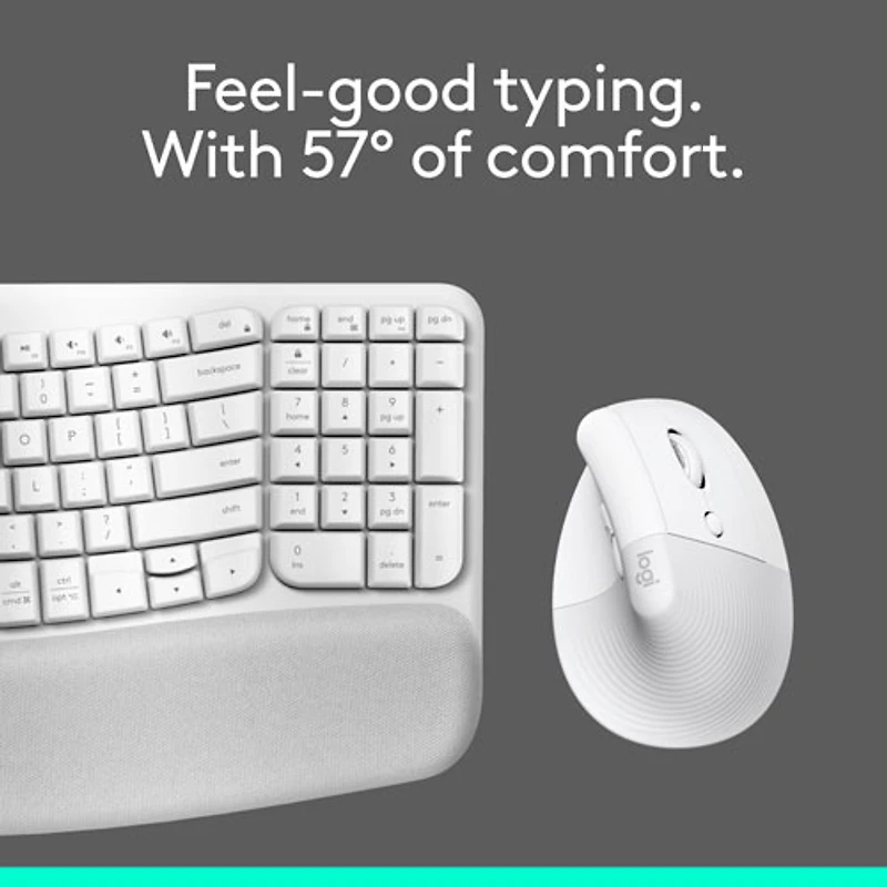 Ensemble souris et clavier ergonomique pleine grandeur à membrane Bluetooth Wave Keys de Logitech - Blanc - Anglais - Exclusivité Best Buy