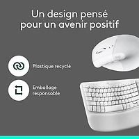 Ensemble souris et clavier ergonomique pleine grandeur à membrane Bluetooth Wave Keys de Logitech - Blanc - Anglais - Exclusivité Best Buy