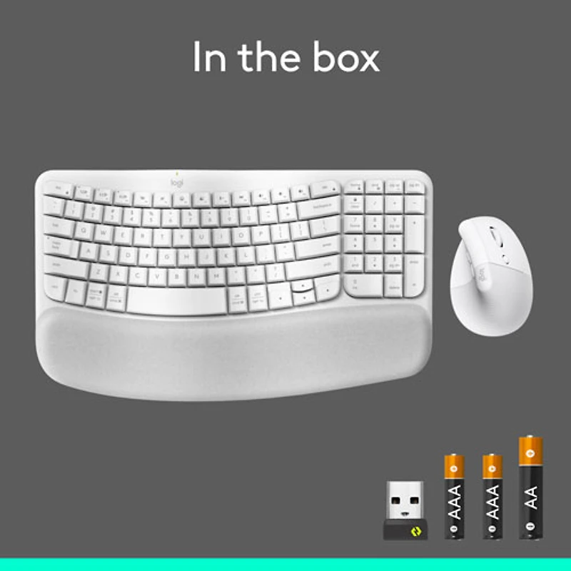 Ensemble souris et clavier ergonomique pleine grandeur à membrane Bluetooth Wave Keys de Logitech - Blanc - Anglais - Exclusivité Best Buy