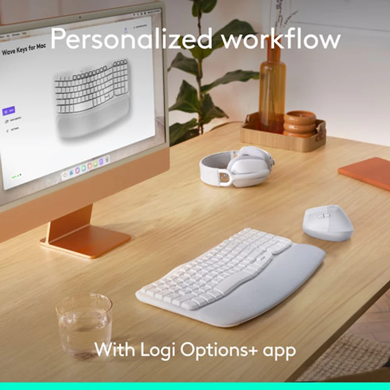 Logitech Wave Keys Bluetooth Membrane Full-Size Ergonomic Keyboard & Mouse Combo for Mac - White - EN -Only at Best Buy