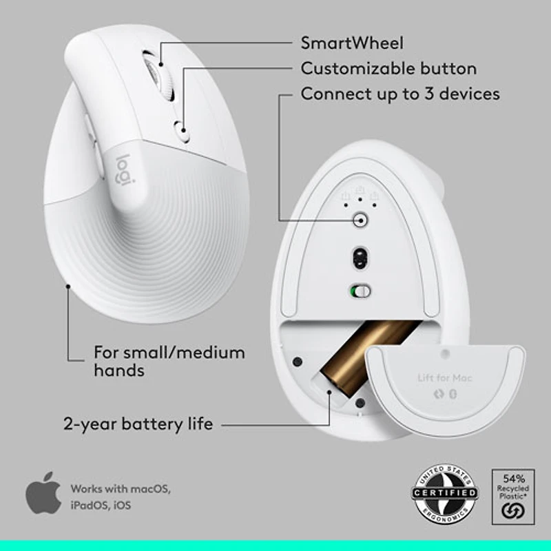 Logitech Wave Keys Bluetooth Membrane Full-Size Ergonomic Keyboard & Mouse Combo for Mac - White - EN -Only at Best Buy