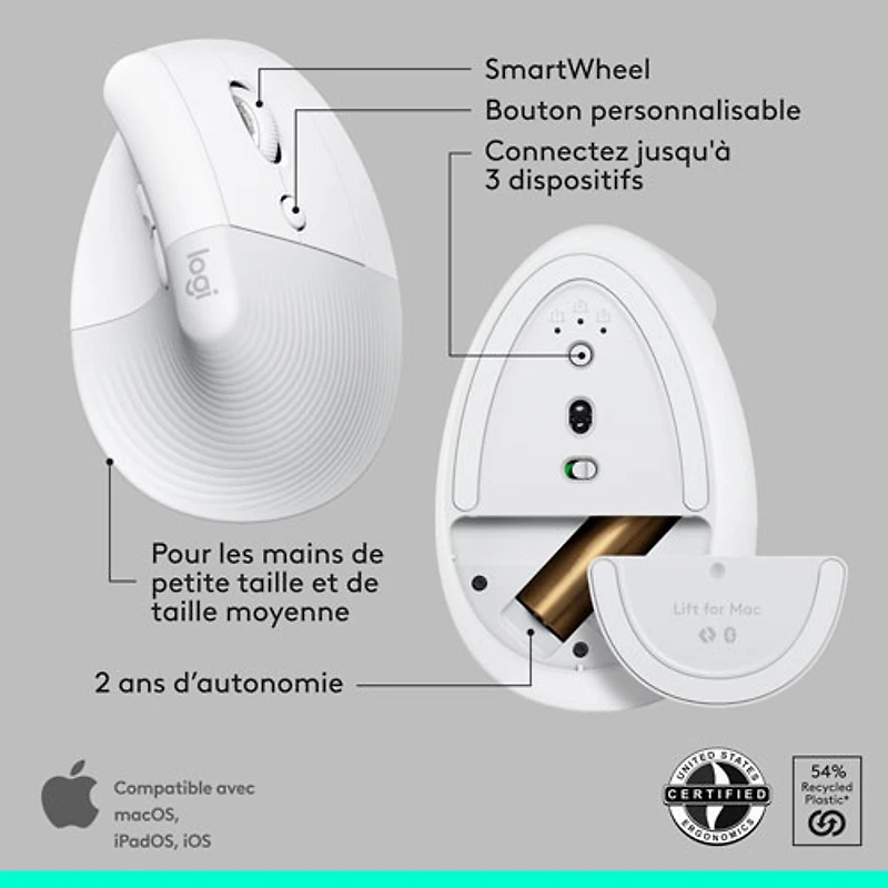 Logitech Wave Keys Bluetooth Membrane Full-Size Ergonomic Keyboard & Mouse Combo for Mac - White - EN -Only at Best Buy