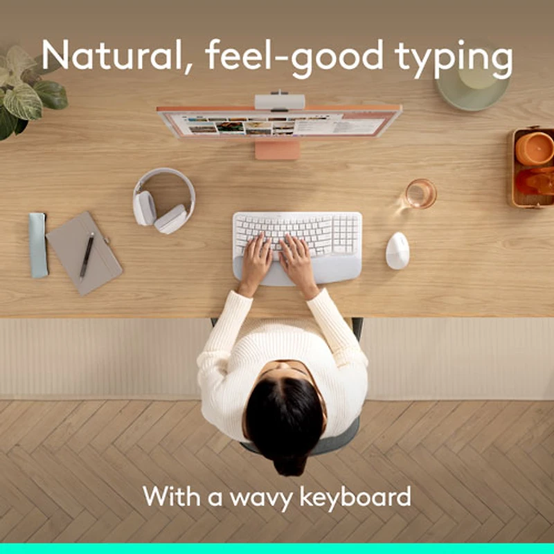 Ensemble souris et clavier ergonomique pleine grandeur à membrane Bluetooth Wave Keys de Logitech pour Mac - Blanc - Anglais - Exclusivité Best Buy