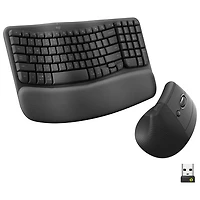 Ensemble souris et clavier ergonomique pleine grandeur à membrane Bluetooth Wave Keys de Logitech - Noir - Anglais